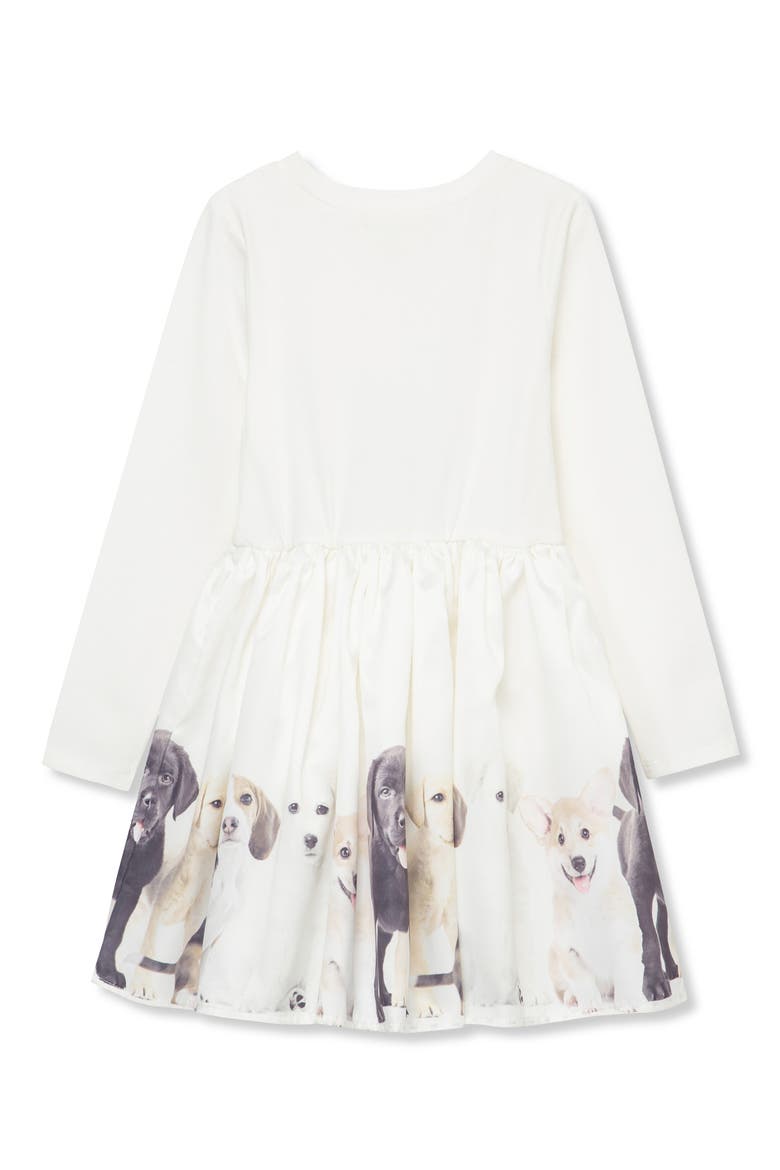 Kids' Puppy Row Long Sleeve Stretch Cotton Dress, Alternate, color, OFF-WHITE