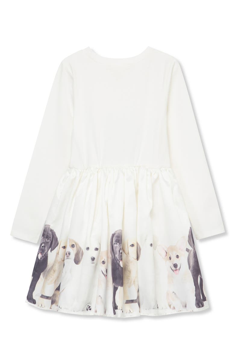 Peek Aren't You Curious Kids' Puppy Row Long Sleeve Stretch Cotton Dress, Alternate, color, Off-White
