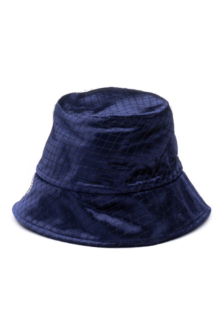 Navy Pann Velvet Birdcage Veil Bucket Hat, Main, color, NAVY/ BLACK
