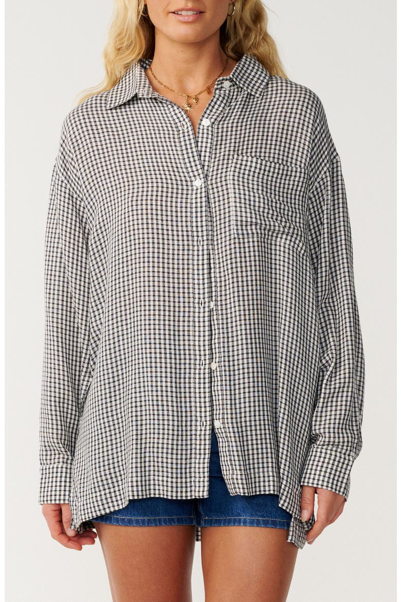 Vibe Surf Oversize Button-Up Shirt, Main, color, BLACK/ OFF WHITE