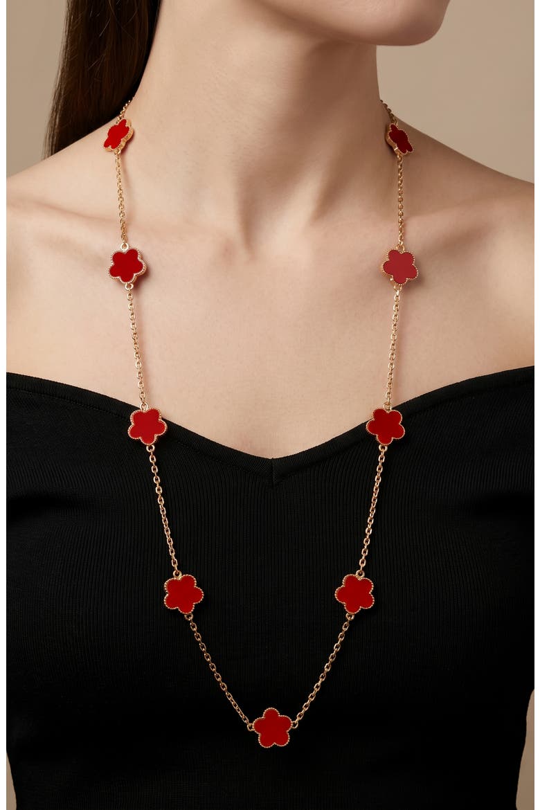 Enamel Flower Station Necklace, Main, color, RED/ GOLD