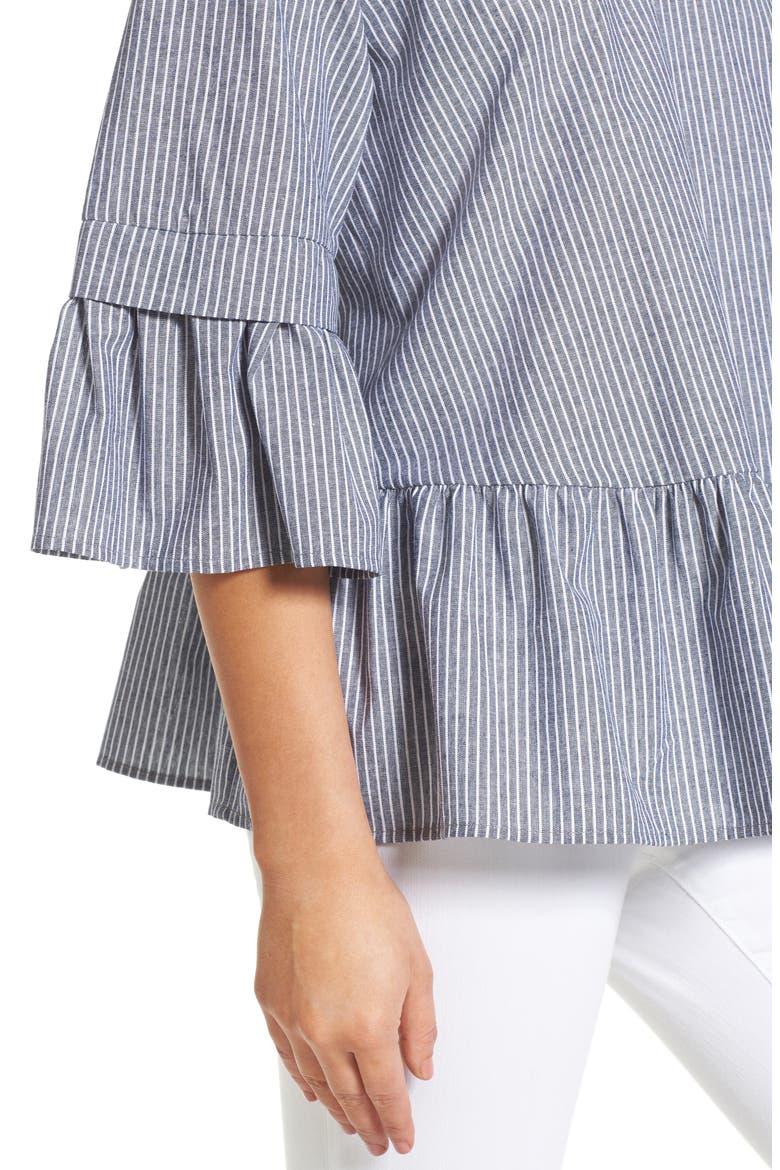 Crisscross Drop Ruffle Top, Alternate, color, BLACK/ WHITE STRIPE