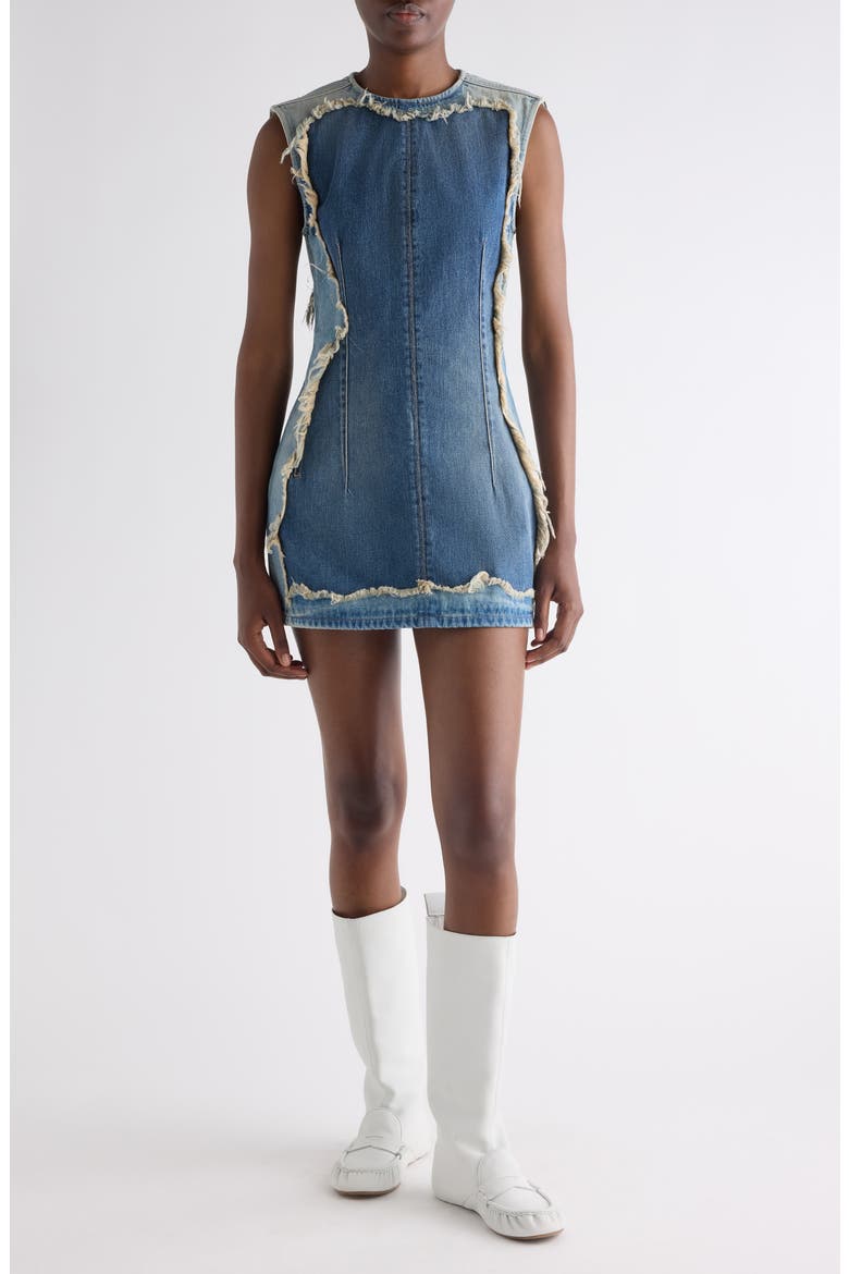 Sleeveless Deconstructed Denim Minidress, Main, color, MID BLUE