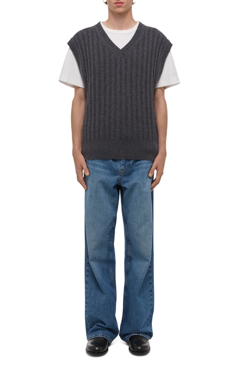 Helmut Lang Zephir Oversize V-Neck Ribbed Wool Blend Sweater Vest, Alternate, color, Charcoal