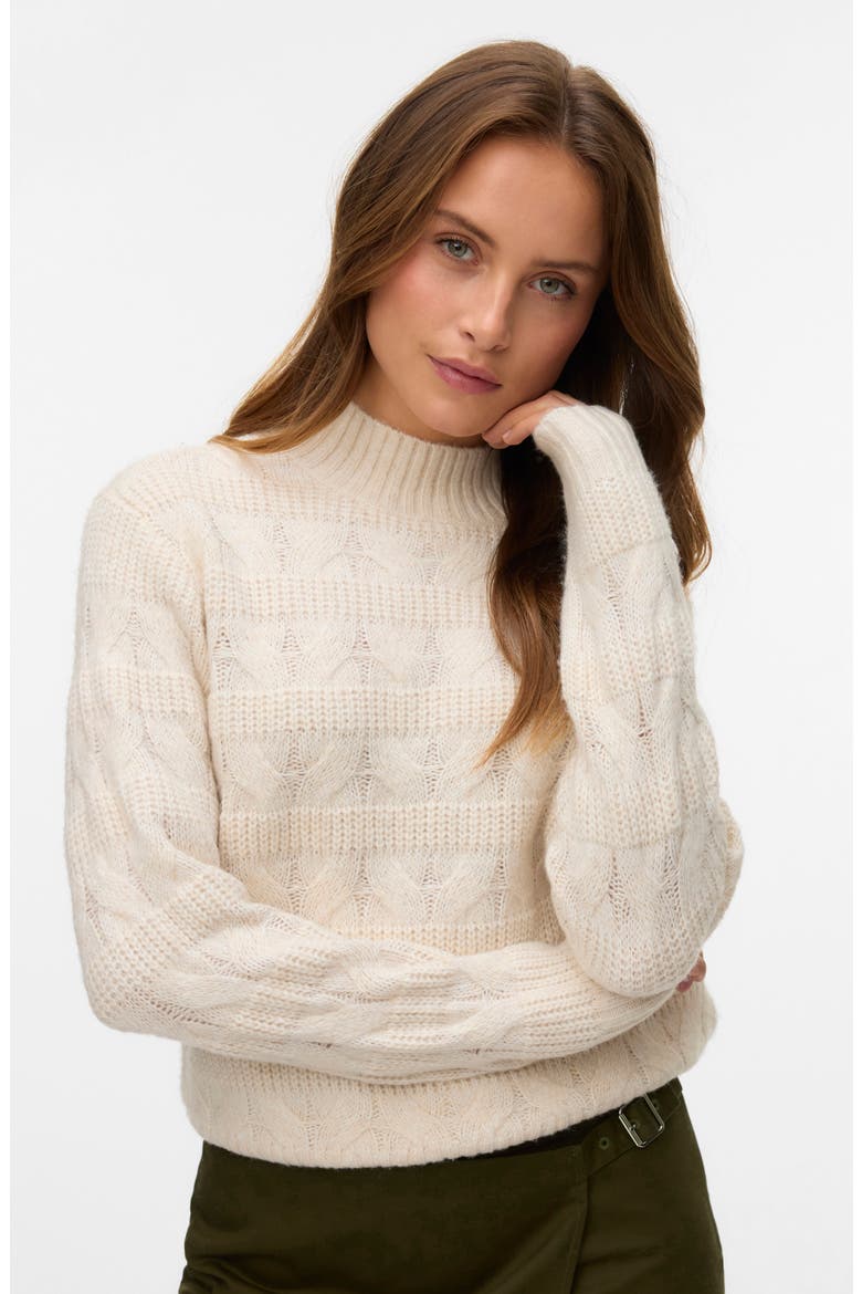 Virgo Cable Stripe Mock Neck Sweater, Alternate, color, BIRCH