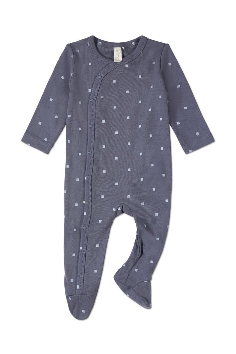 Little Squares Side-Snap Ribbed Cotton Rich Footie, Main, color, Blue
