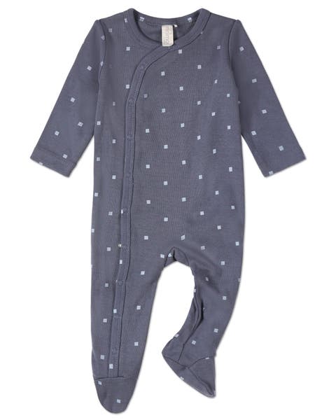 Little Squares Side-Snap Ribbed Cotton Rich Footie