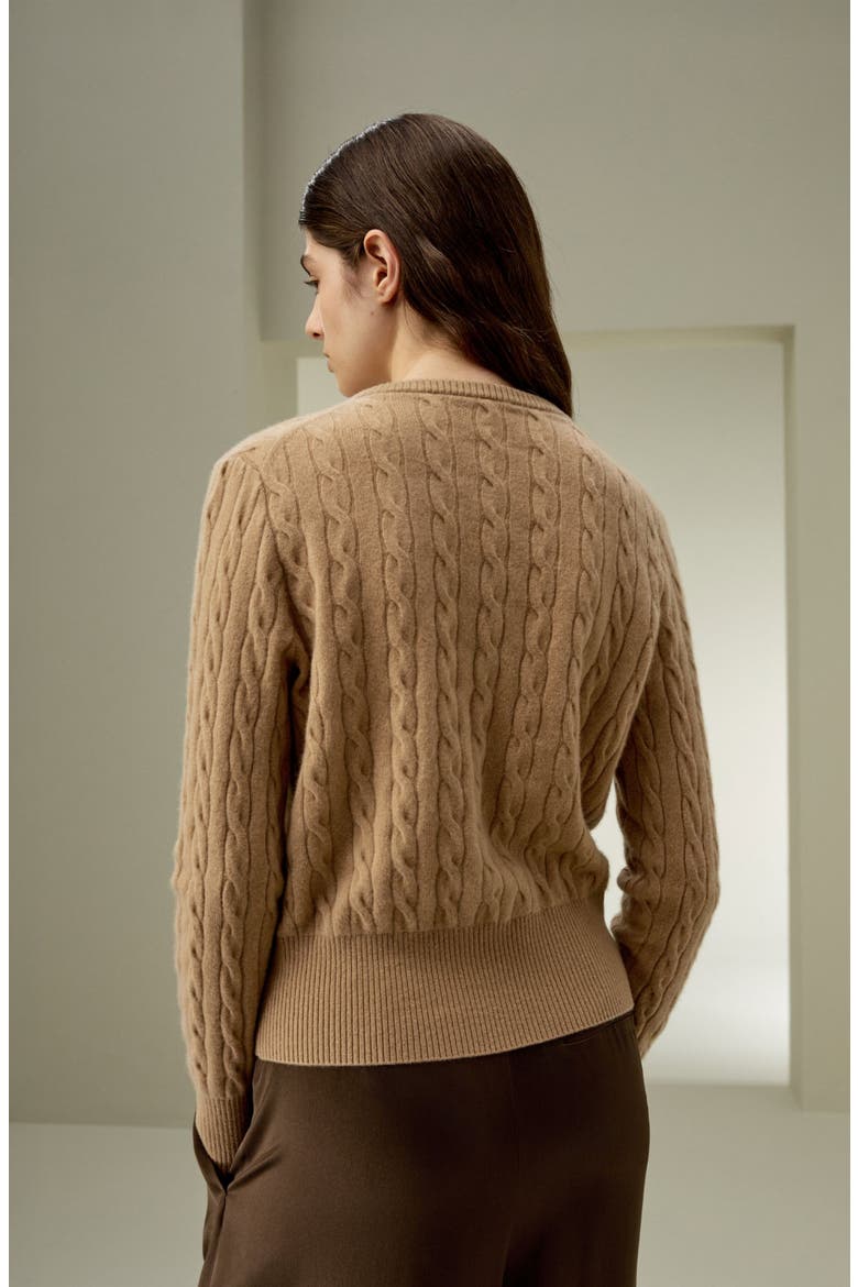 Women's Baby Cashmere Cable-Knit Cardigan, Alternate, color, Camel