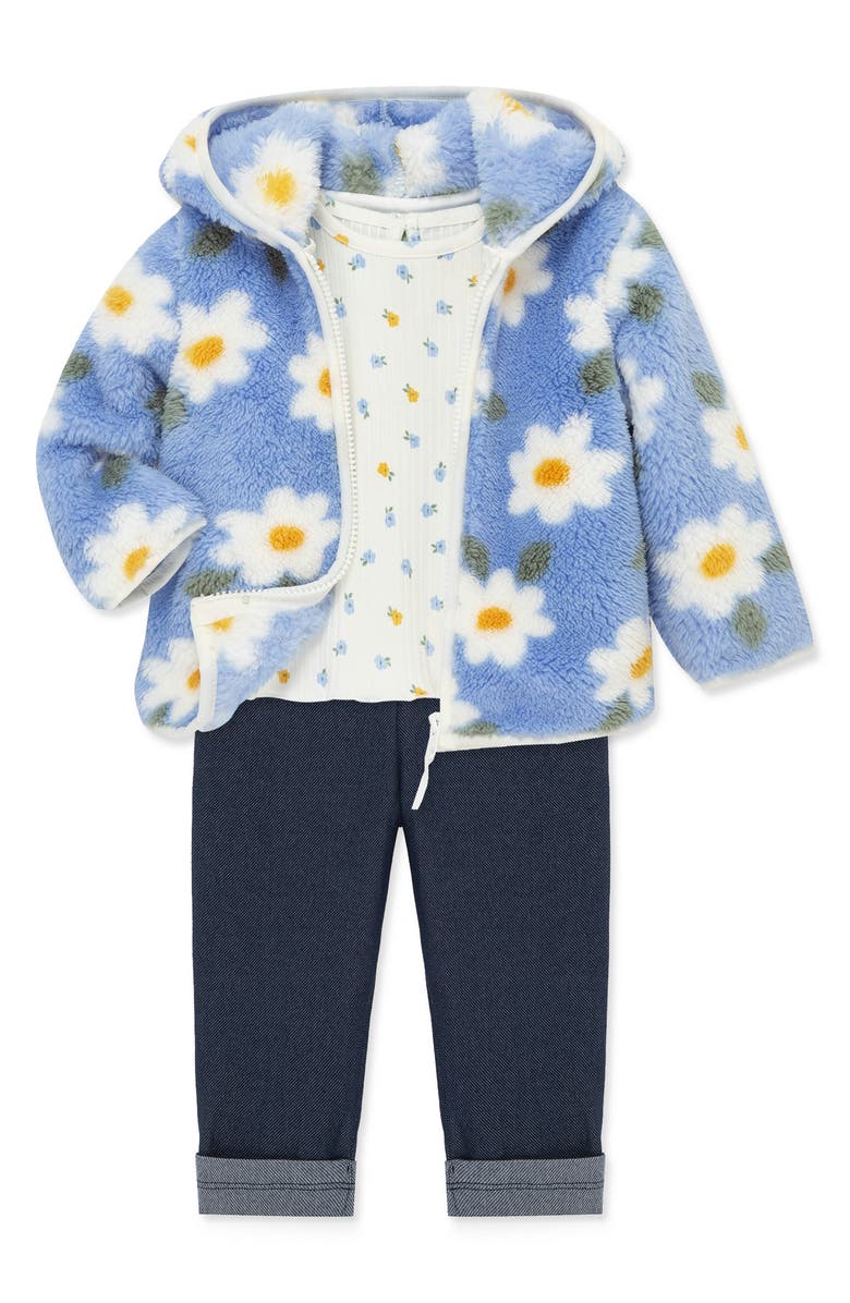 Little Me Floral Print Fleece Hoodie, Long Sleeve Top & Leggings Set, Alternate, color, 