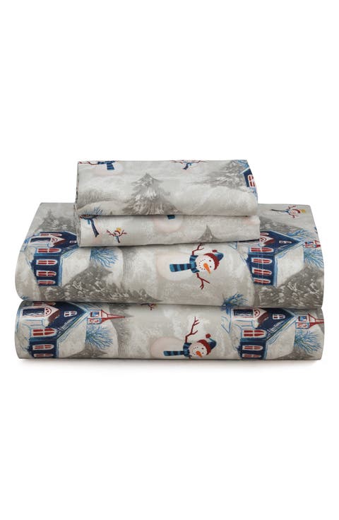 Snowman Cotton Flannel Sheet Set