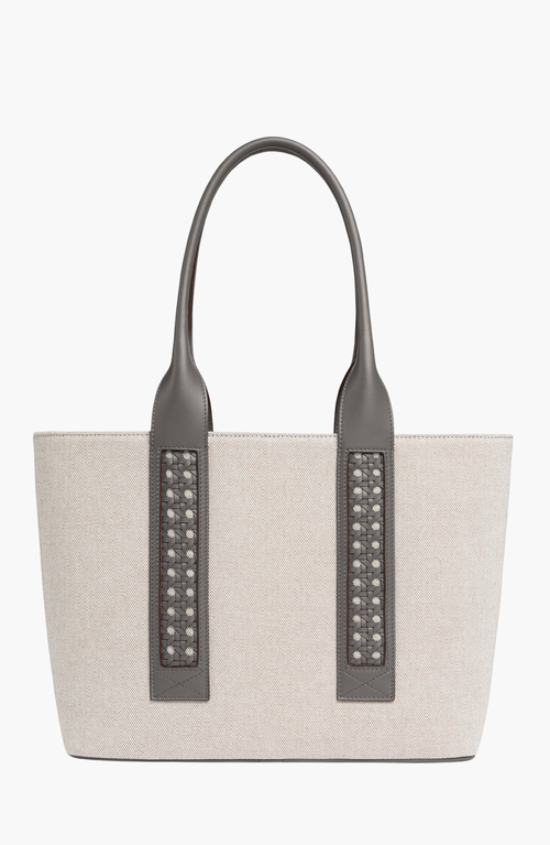 Aviteur Intreccio Weave Canvas Leather Handle Tote In Gray