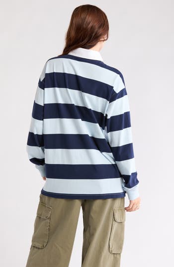 Oversize Rugby Stripe Long SLeeve Polo