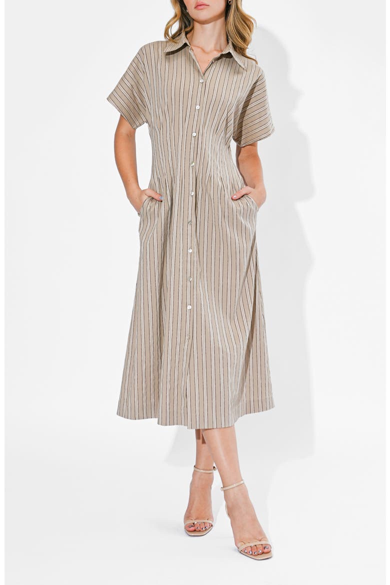 Audrey Stripe Cotton Blend Shirtdress, Alternate, color, MOCHA