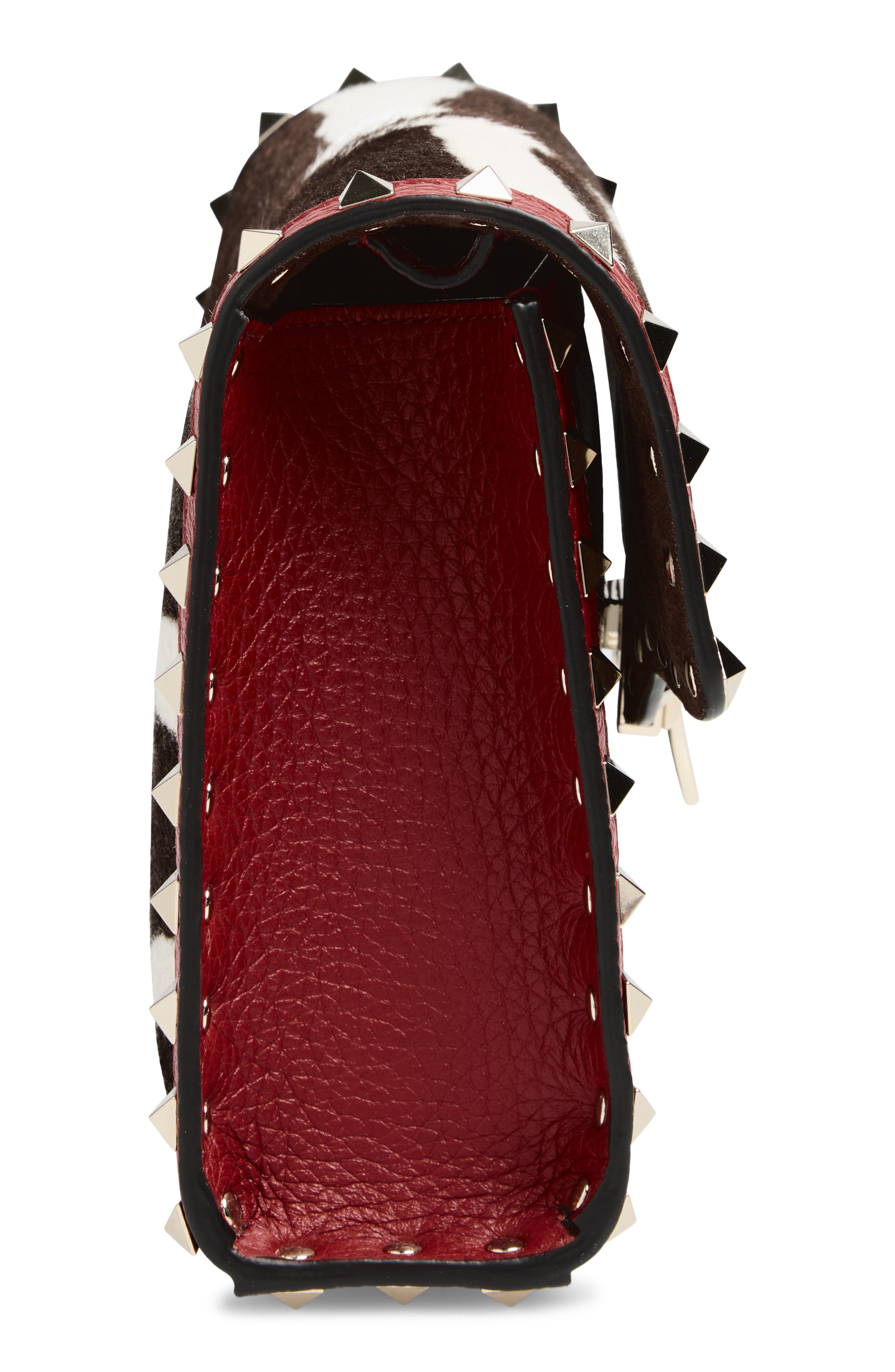 Valentino Garavani Small Rockstud Genuine Calf Hair & Leather Shoulder Bag, Alternate, color, Red