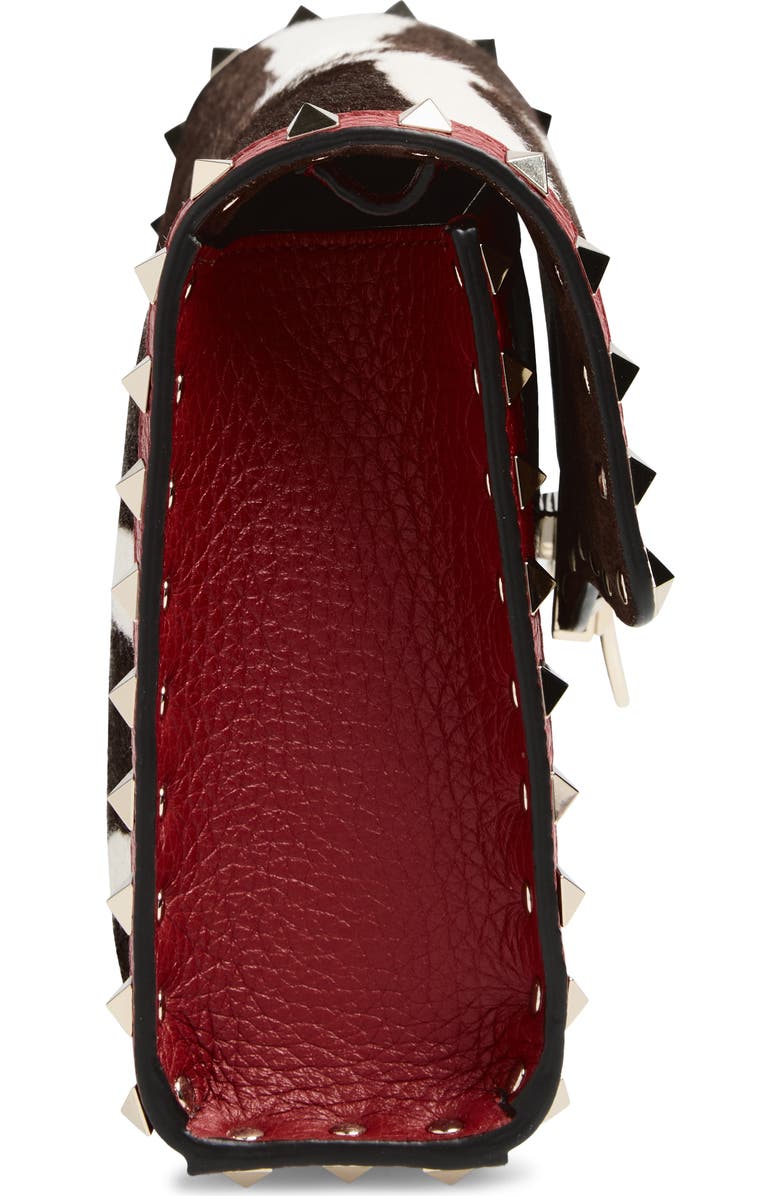 Valentino Garavani Small Rockstud Genuine Calf Hair & Leather Shoulder Bag, Alternate, color, Red