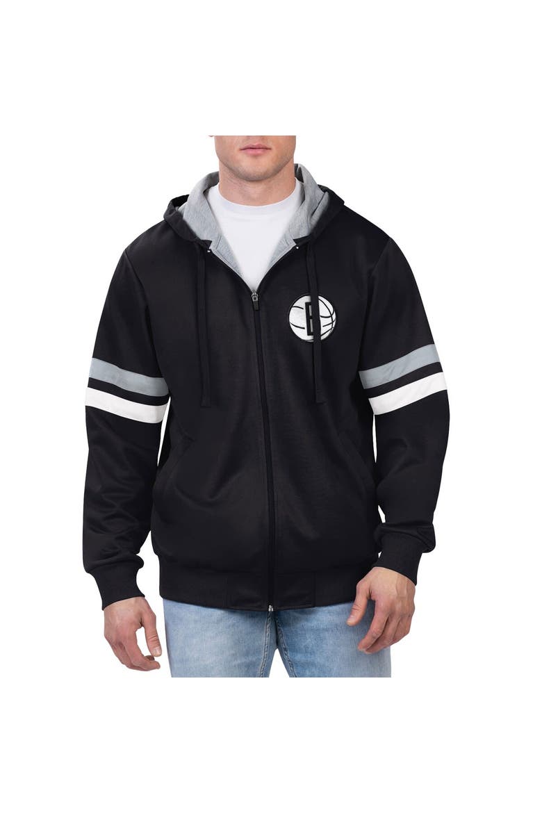 Men's G-III Sports by Carl Banks Black Brooklyn Nets Contender Full-Zip Hoodie Jacket, Main, color, Black