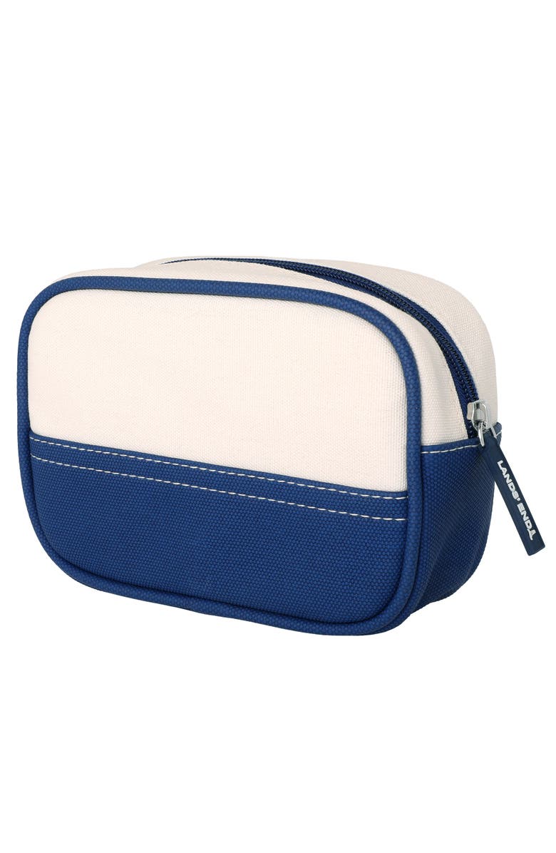 Lands' End Medium Rectangular Dopp Kit for Travel, Striped Canvas Toiletry Bag with Top Zip, Main, color, Navy