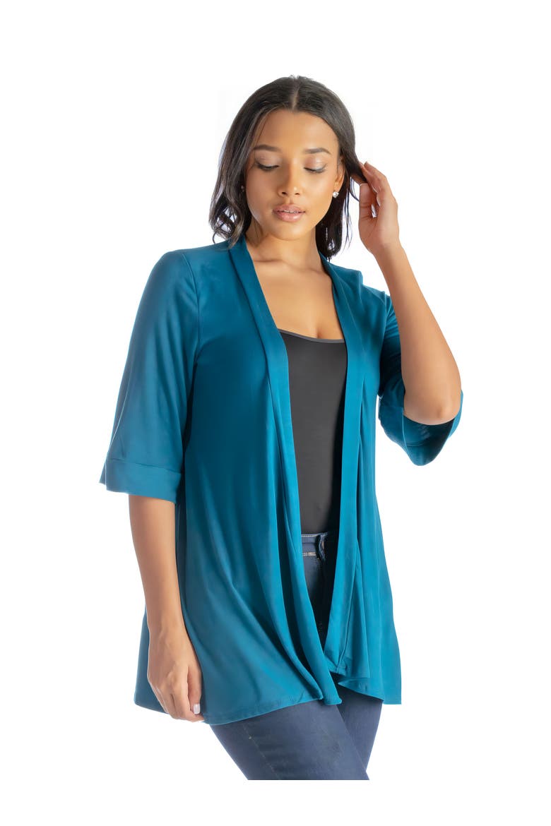 Open Front Elbow Length Sleeve Cardigan, Alternate, color, Teal