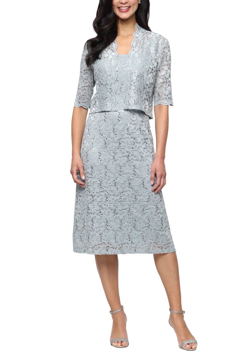 Sequin Stretch Lace Cocktail Dress with Jacket, Main, color, SAGE