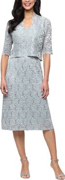 SL FASHIONS Sequin Stretch Lace Cocktail Dress with Jacket