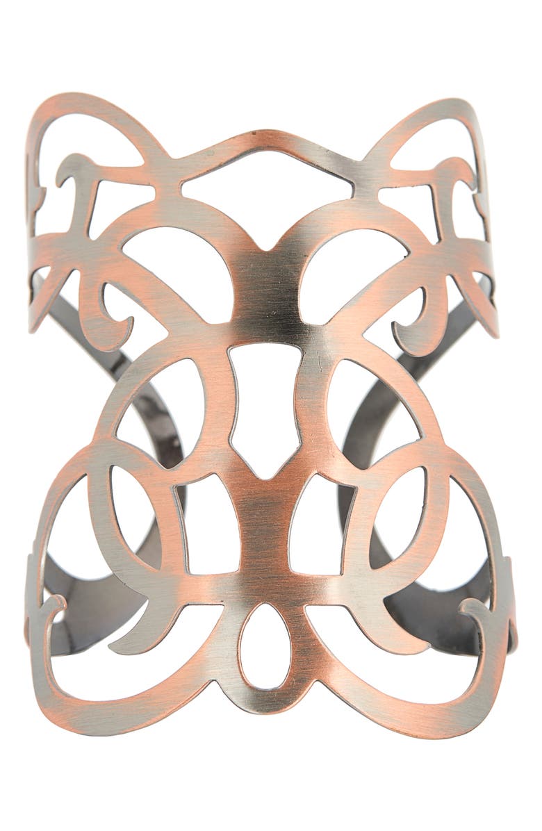 Karine Sultan Large Cutout Statement Cuff Bracelet, Main, color, Rose Gold