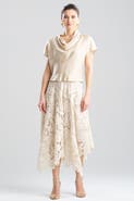 Natori Solid Silk Twill Cap Sleeve Cowl Neck Top