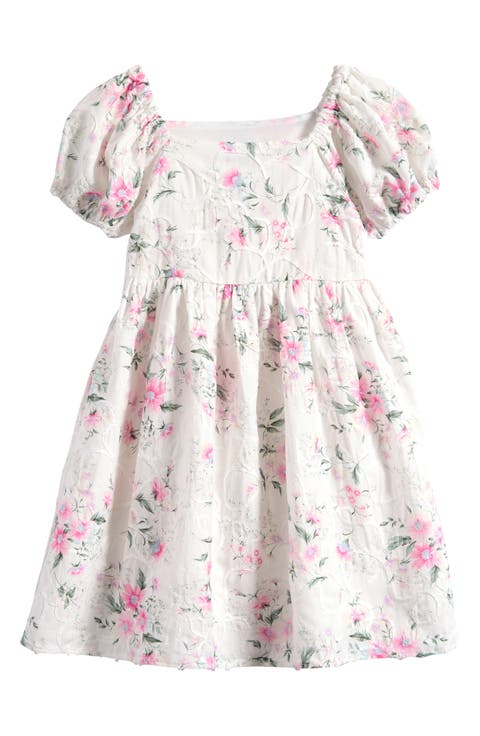 Kids' Embroidered Puff Sleeve Babydoll Party Dress (Little Kid)