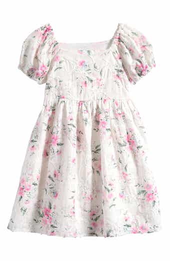 Kids' Embroidered Puff Sleeve Babydoll Party Dress