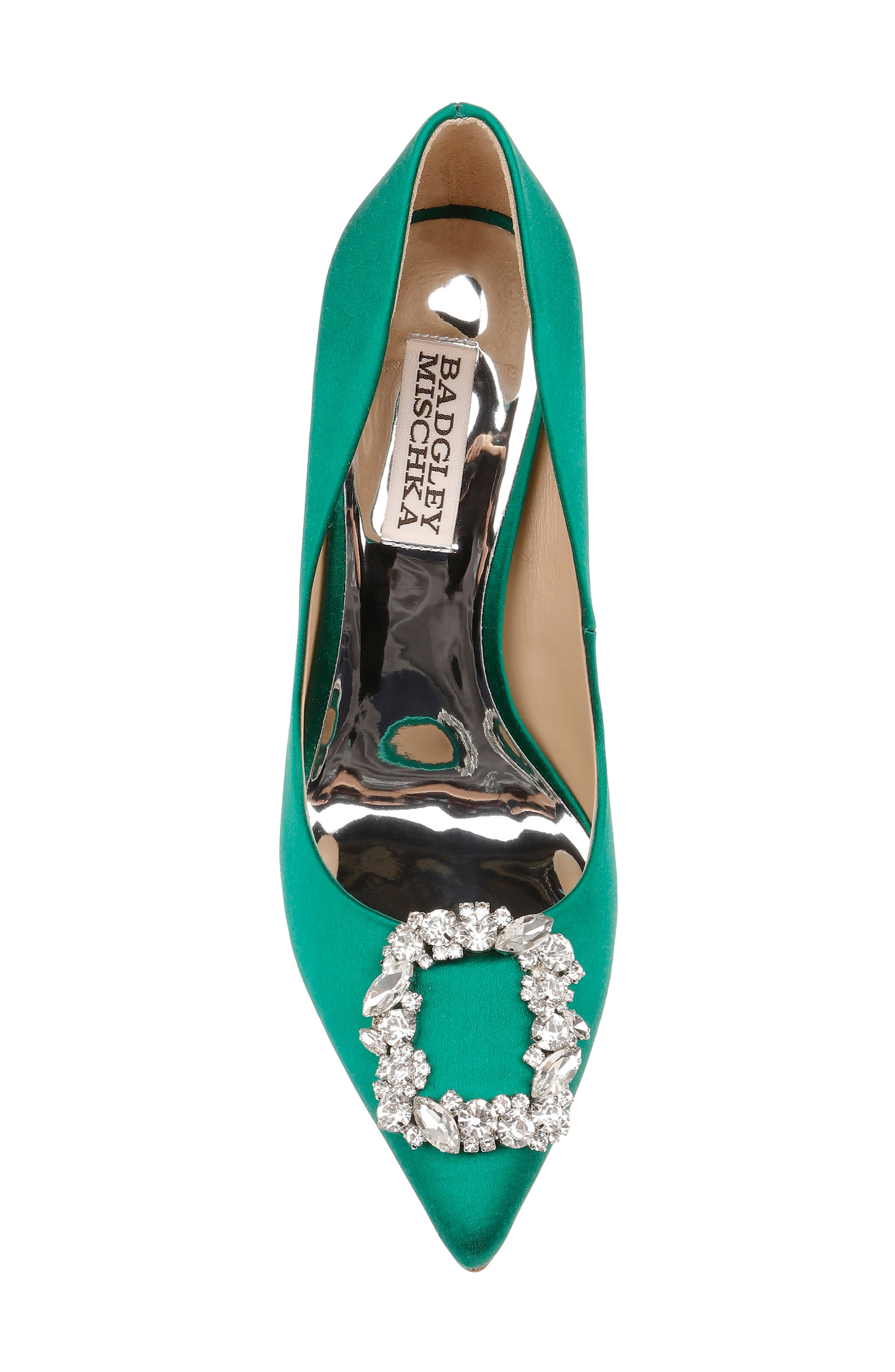 Badgley Mischka Collection Cher Crystal Embellished Pump, Alternate, color, Emrld Satn