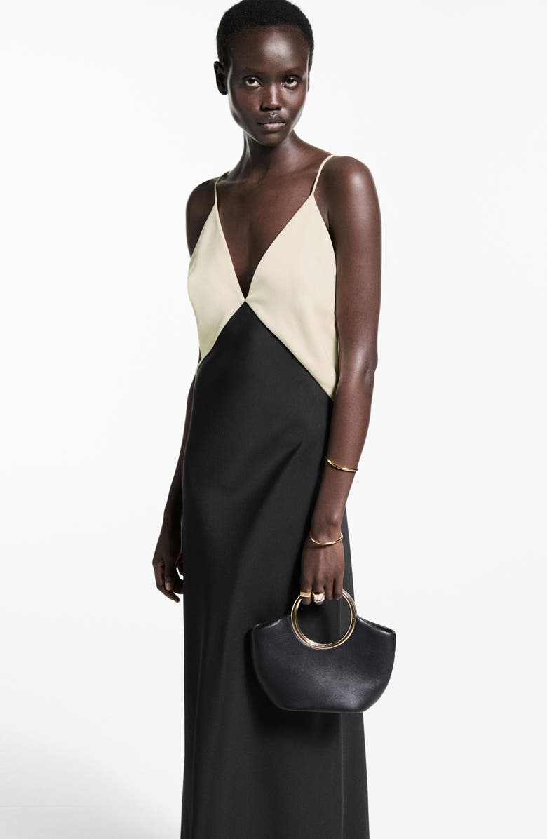 MANGO Two Tone Slipdress, Alternate, color, Black