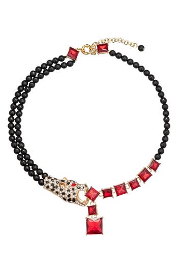 Eye Candy Los Angeles Amari Leopard Beaded Necklace In Red