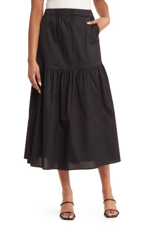 Cotton Blend Flounce Hem Maxi Skirt