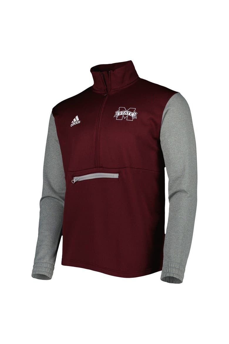 Men's adidas Maroon/Heathered Gray Mississippi State Bulldogs Team AEROREADY Half-Zip Top, Alternate, color, Maroon