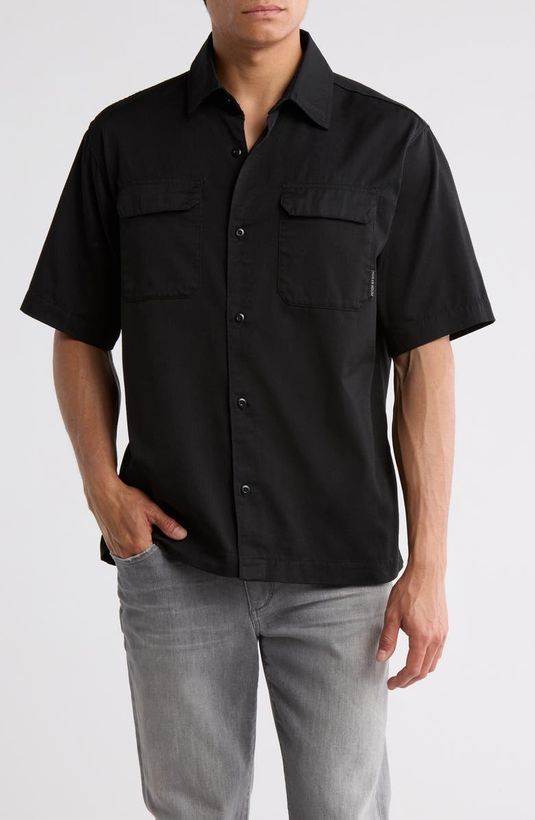 BOILER ROOM Core Oversize Short Sleeve Button-Up Shirt, Main, color, Black