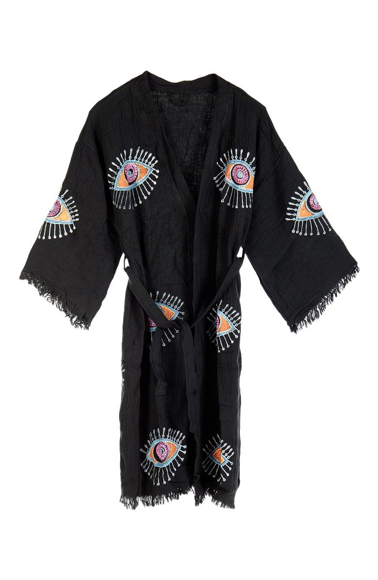 Forever & Always Shoes Aria Evil Eye Handmade Cotton Robe Cover-Up, Main, color, Black/White