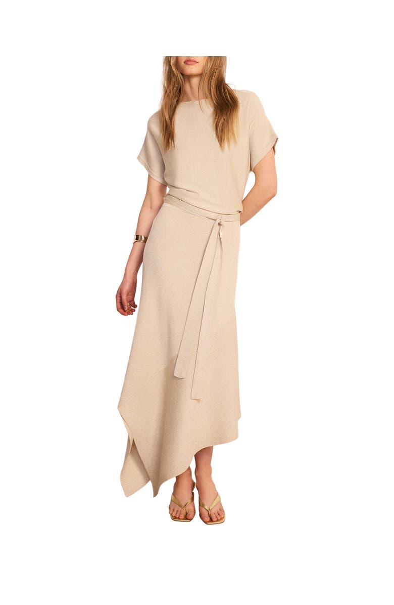 MINT VELVET Metallic Asymmetric Knit Midi Dress, Main, color, Stone