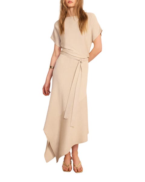 Metallic Asymmetric Knit Midi Dress