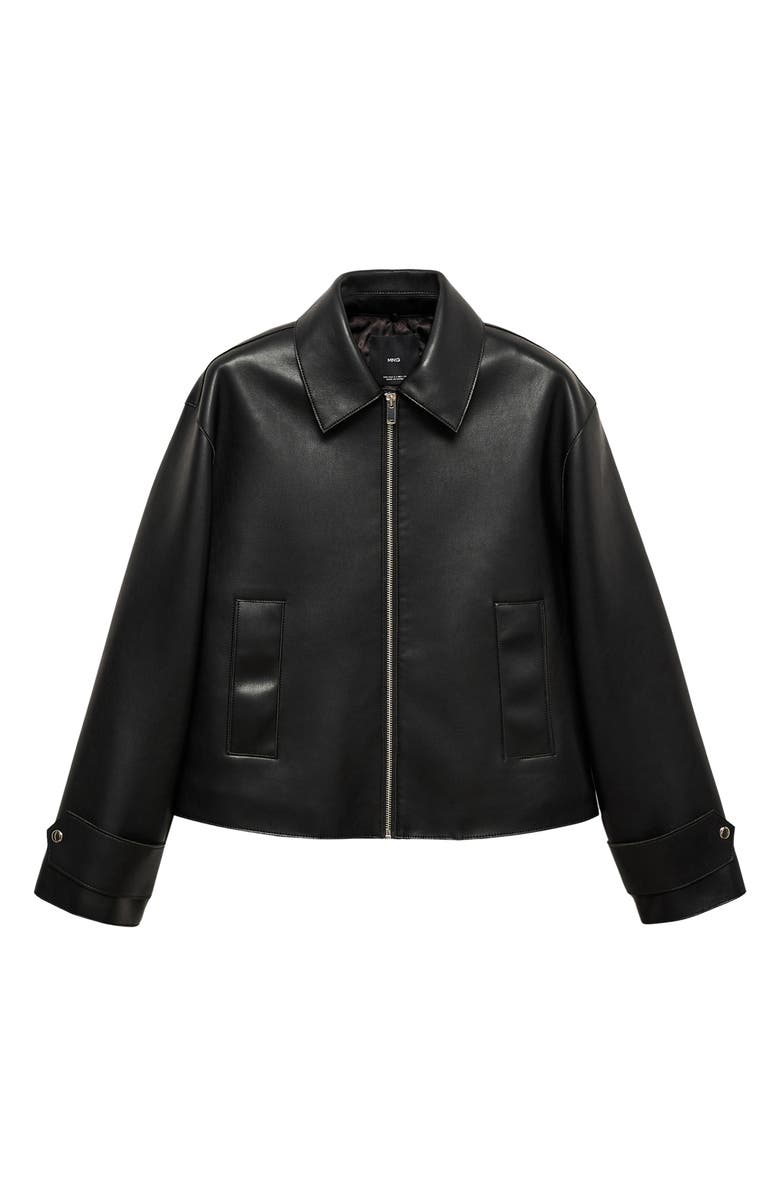 MANGO Faux Leather Jacket with Removable Faux Shearling Collar, Alternate, color, 