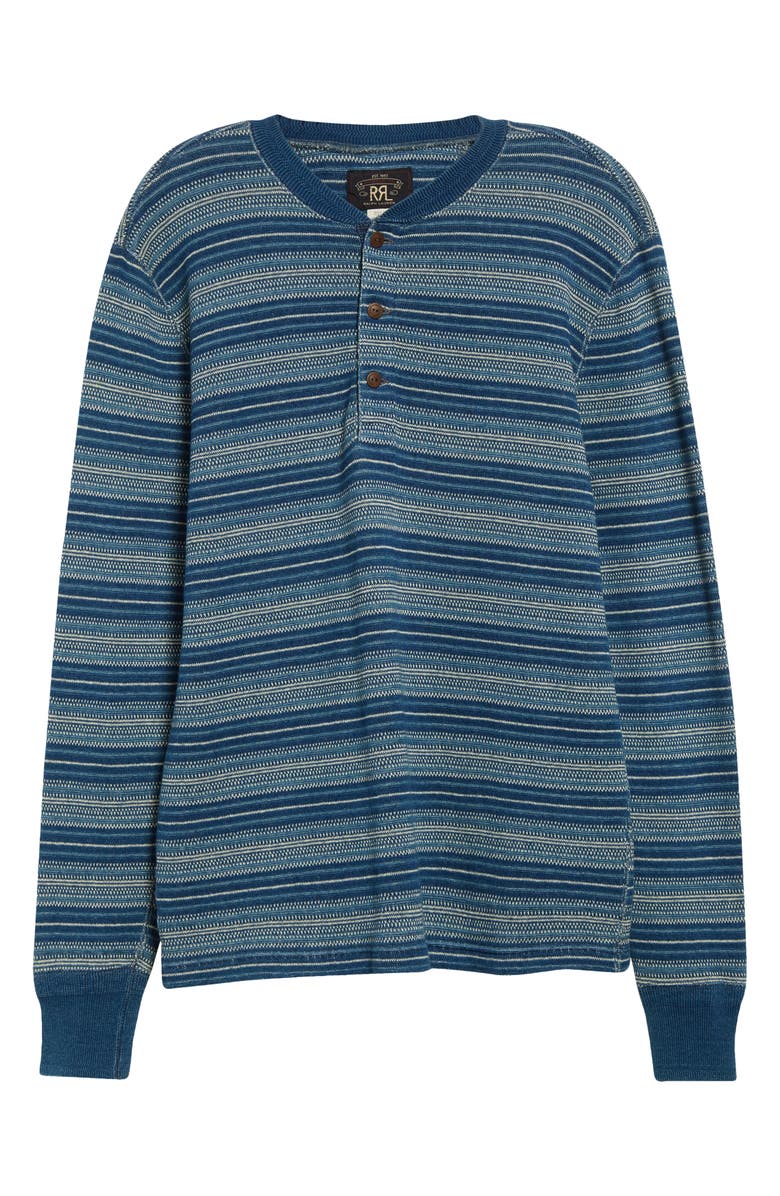Double RL Indigo Stripe Jacquard Henley Shirt, Alternate, color, 