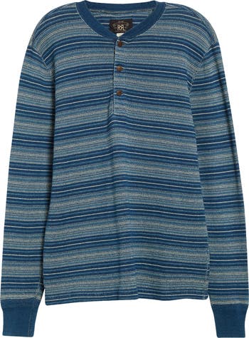 【RRL】Indigo Striped Jacquard Henley Shirt Indigo Striped Jacquard Henley Shirt