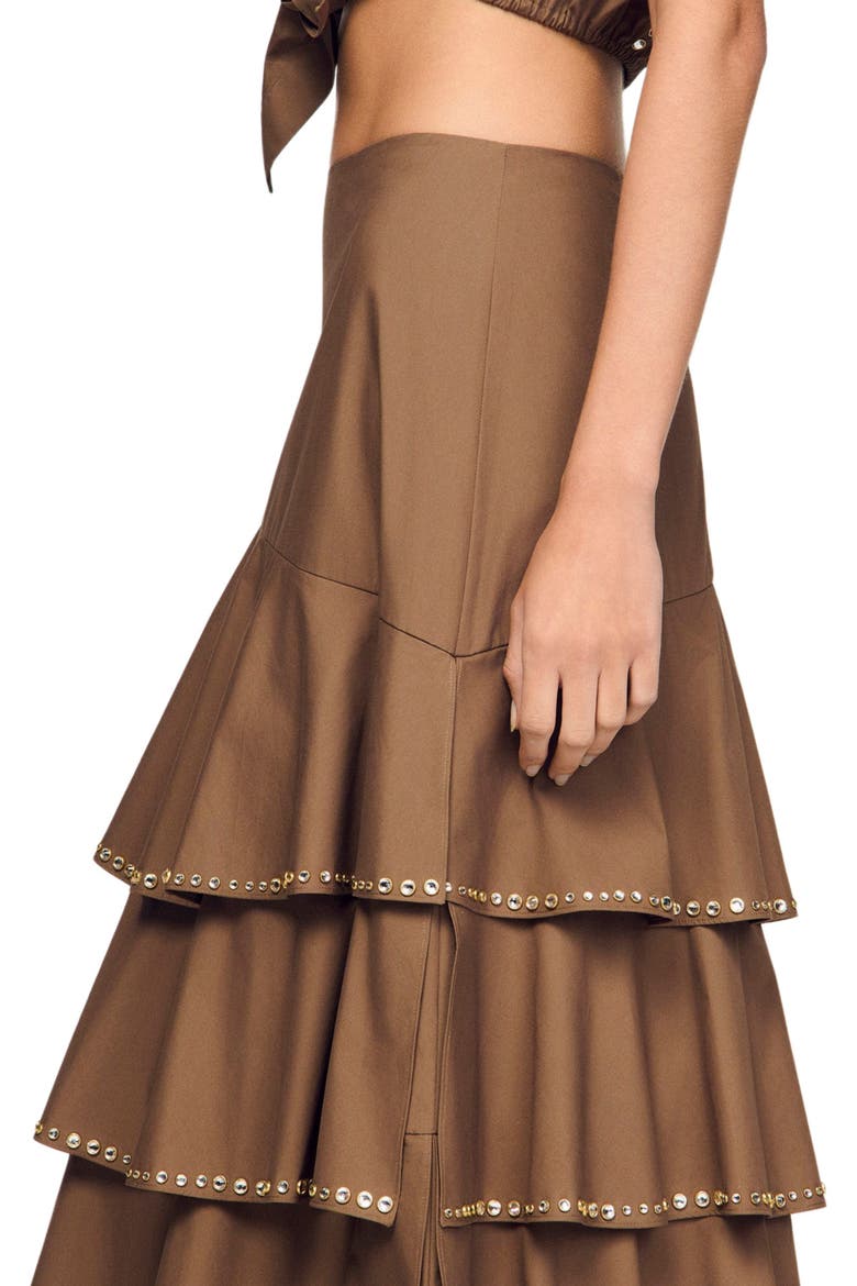 Long ruffled rhinestone skirt, Alternate, color, Brown