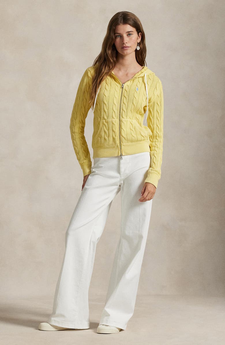 Polo Ralph Lauren Cable Knit Cotton Full Zip Hoodie, Alternate, color, 