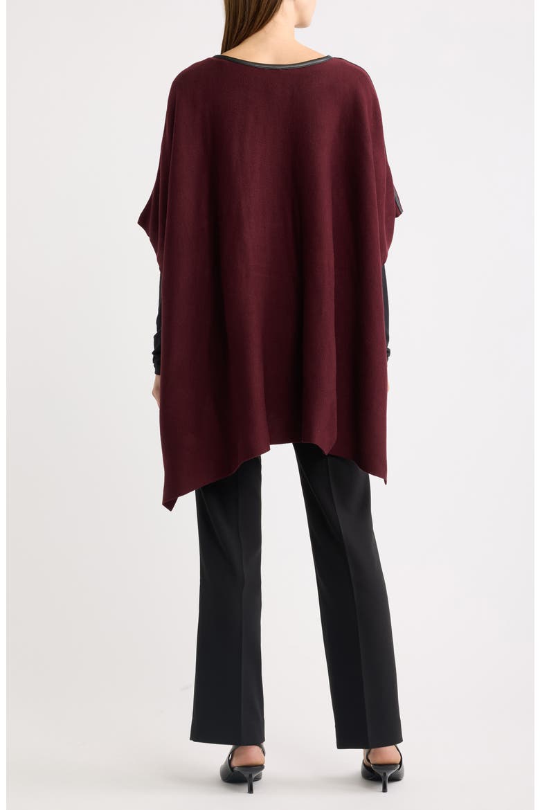 Faux Leather Trim Knit Cape, Alternate, color, BAROLO