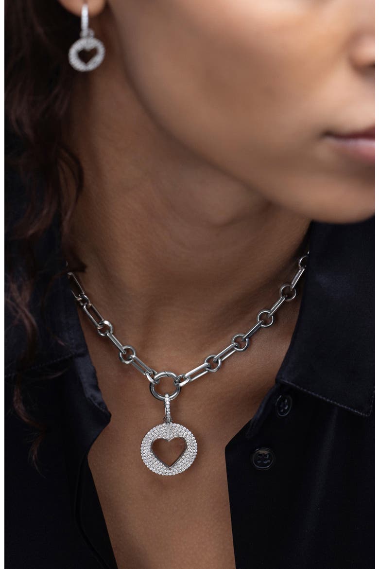 Diamond Open Heart Pendant On Soho Chain, Alternate, color, Sterling Silver