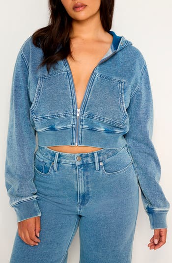 ◆7月新作◆Blue Jean Crop Zip-Up Hoodie Good American Jeanius Crop Zip Hoodie | Nordstromrack