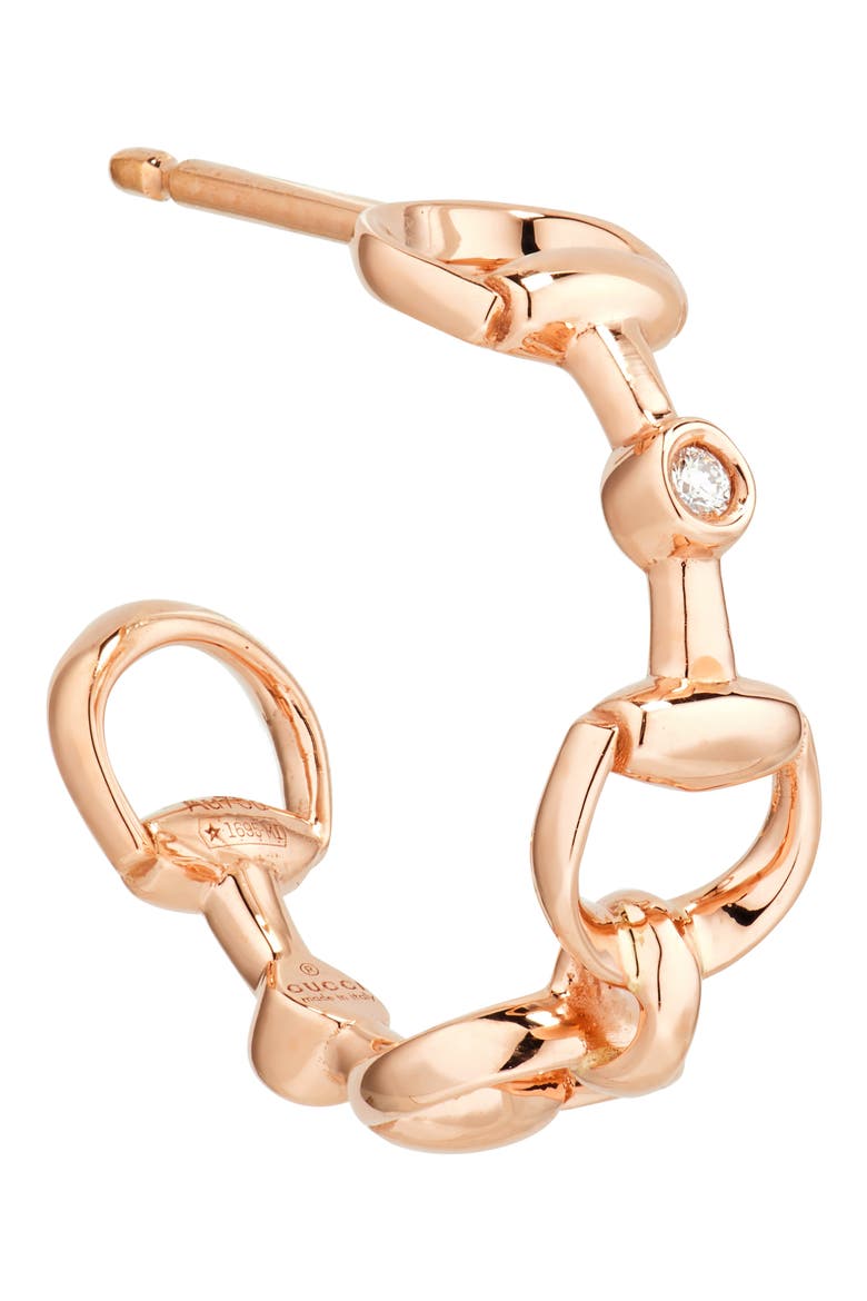 Horsebit Diamond Hoop Earrings, Alternate, color, ROSE GOLD
