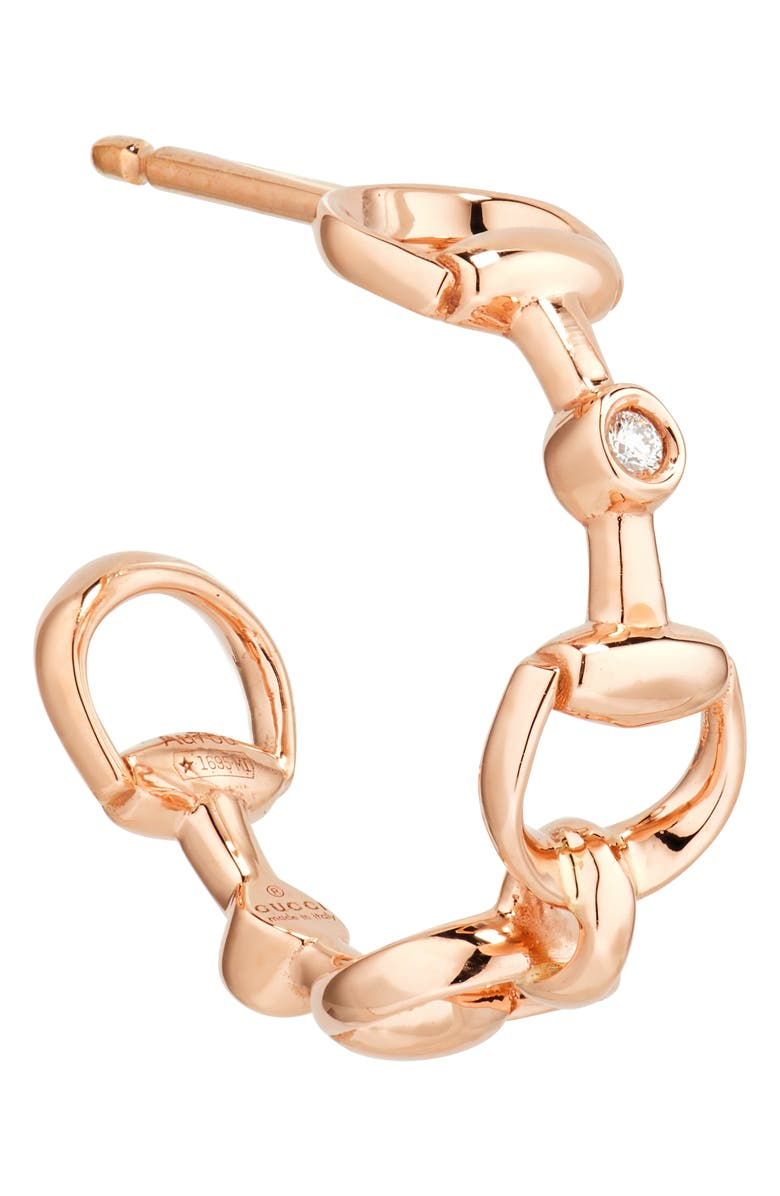 Gucci Horsebit Diamond Hoop Earrings, Alternate, color, Rose Gold