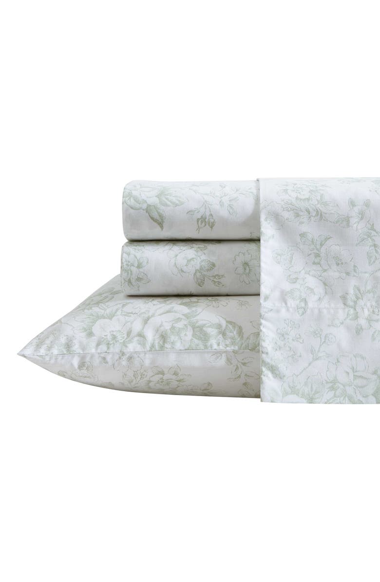 Laura Ashley Toile Delight 4-Piece Cotton Sheet Set, Main, color, Pastel Green