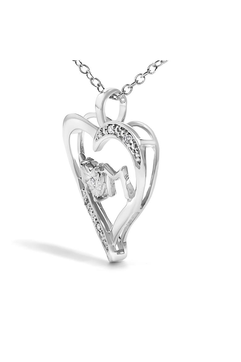 Silver Diamond Accent MOM in Heart Pendant Necklace  Inches, Alternate, color, White