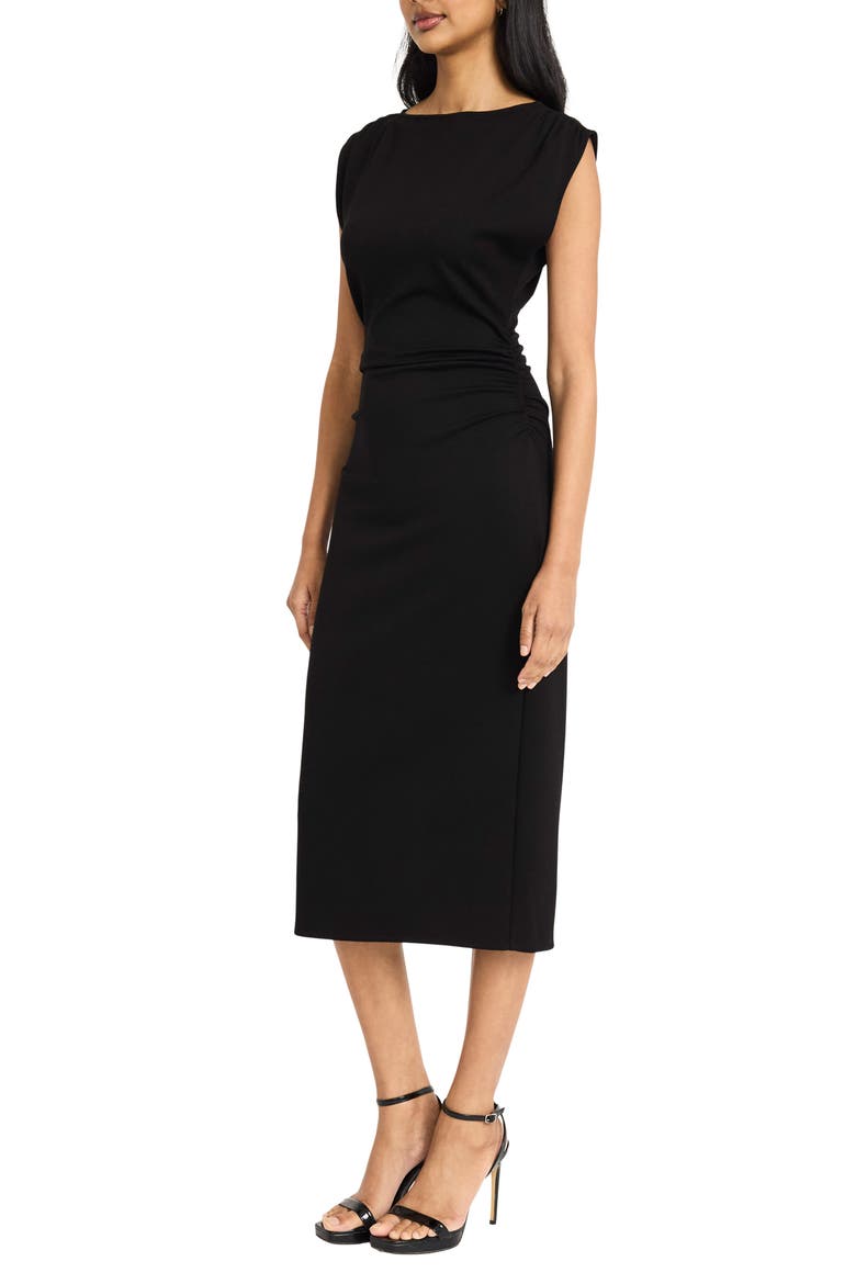 Ruched Cap Sleeve Dress, Alternate, color, BLACK